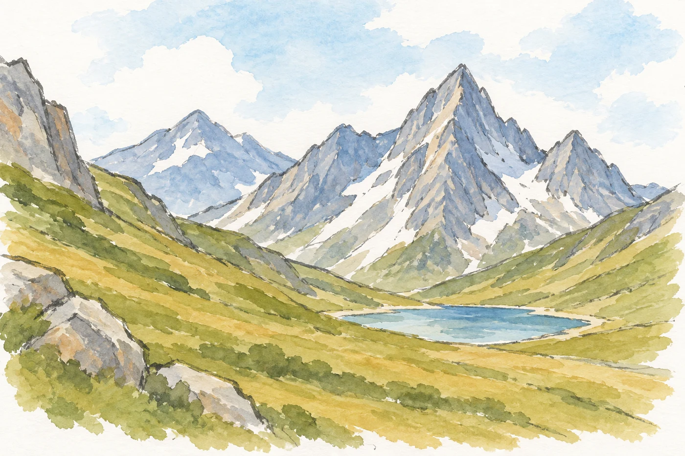 Open mountain slopes with rocks and alpine meadows