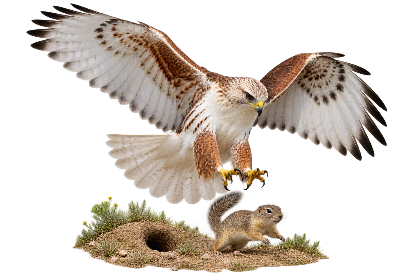 Ferruginous Hawk: Perch hunting · Search flight · Hunting on foot