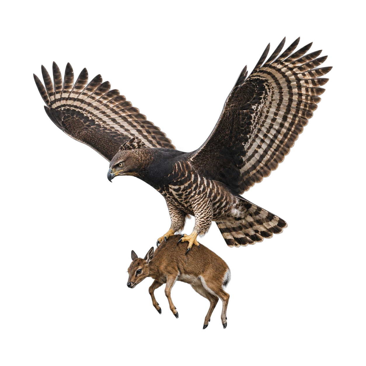 Crowned Eagle: Ambush hunting · Perch hunting · Cooperative hunting