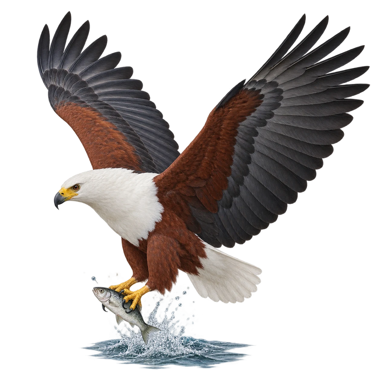 African Fish Eagle: Fishing · Perch hunting · Search flight · Food piracy · Scavenging