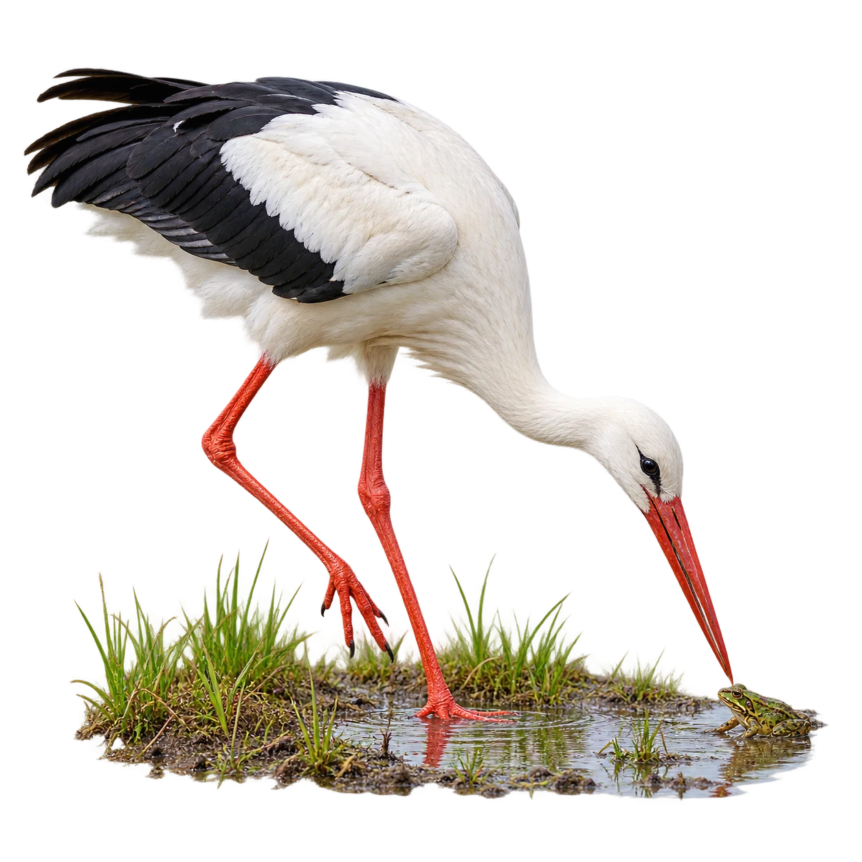 White Stork: Hunting on foot · Scavenging
