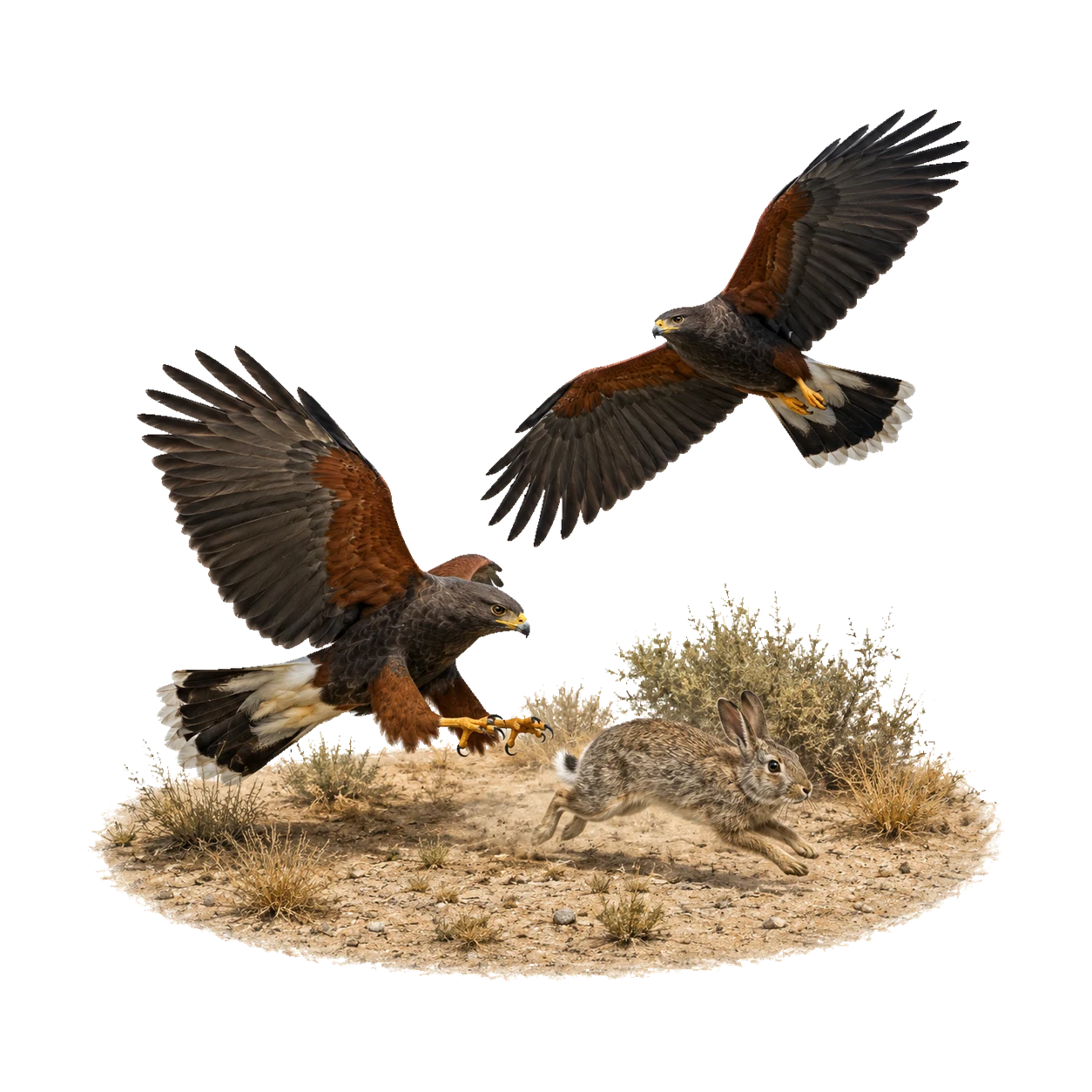 Harris's Hawk: Cooperative hunting · Hunting on foot