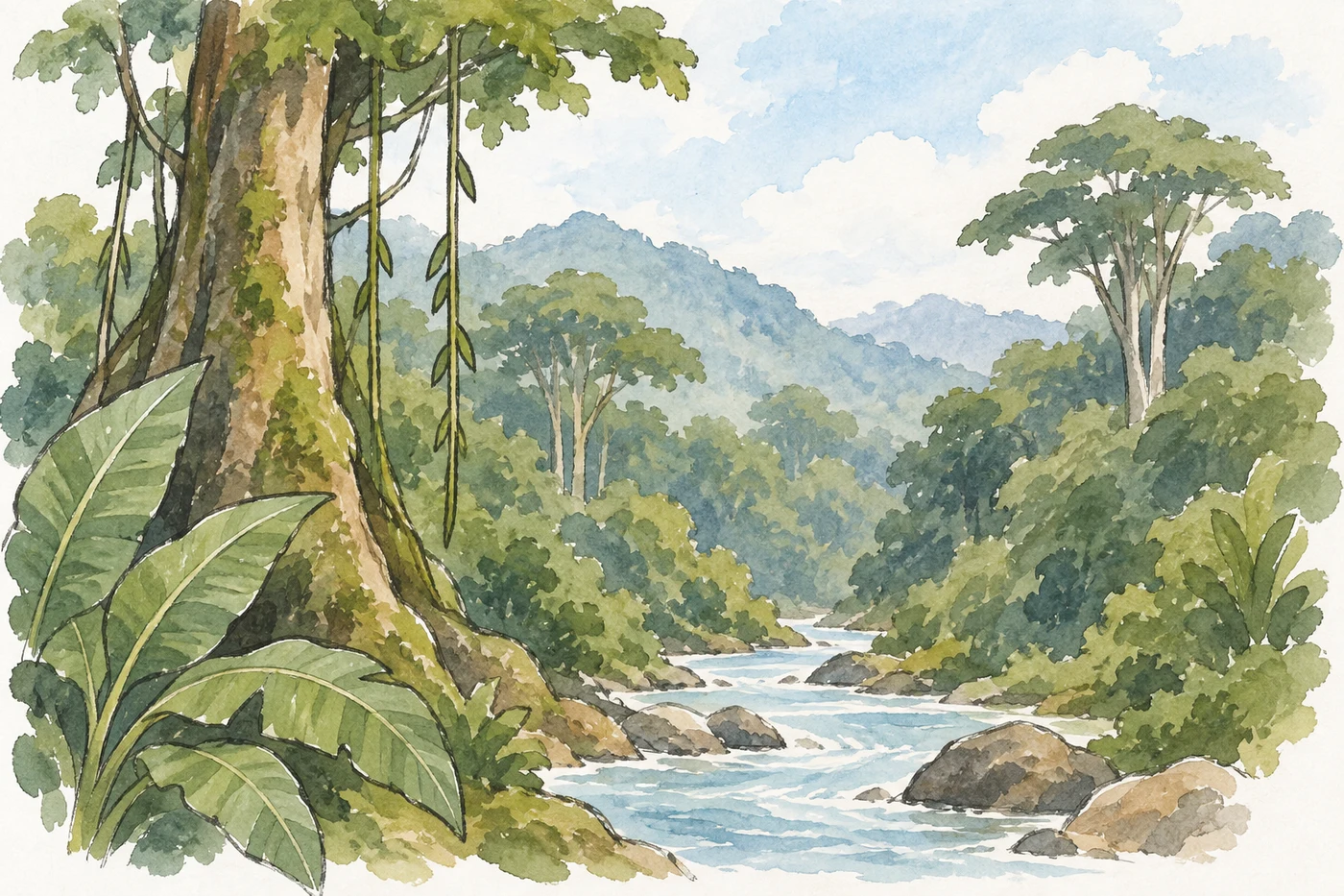 Species-rich tropical rainforest with mighty tree crowns