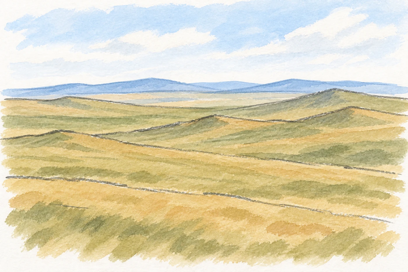 Vast dry grassland with low hills